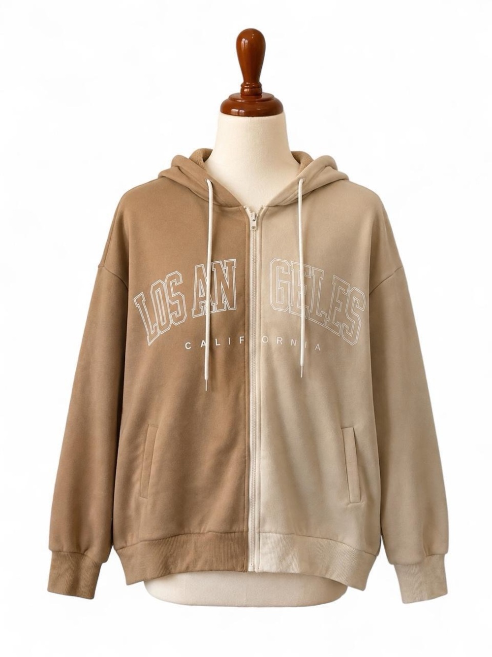 SHEIN Two-Tone Beige/Tan Zip Hoodie Jacket
